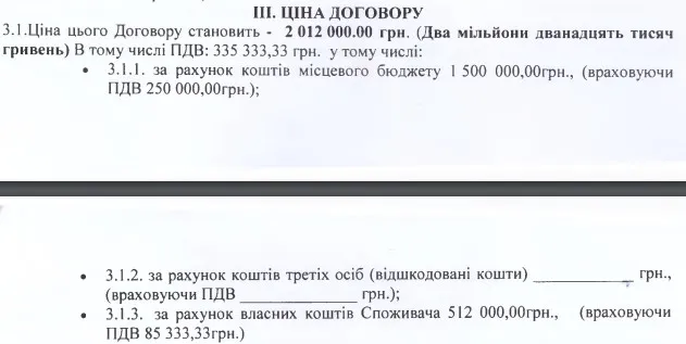 Скриншот з договору між компанією та лікарнею