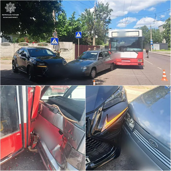 У Луцьку на перехресті «Лексус» та тролейбус затисли маленький ВАЗ (фото)