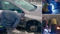Волинські патрульні допомогли водіям замінити колеса, щоб ті змогли продовжити рух (фото)