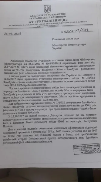 Курсування потягу «Ковель–Хелм» не відновлять через оподаткування палива