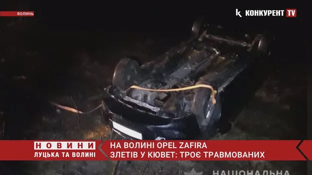 Біля Шацька авто злетіло в кювет – постраждали троє людей (відео)