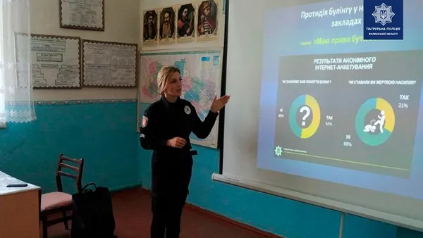 Булінг та правила дорожнього руху: лекція патрульних у гімназії на Волині (фото)