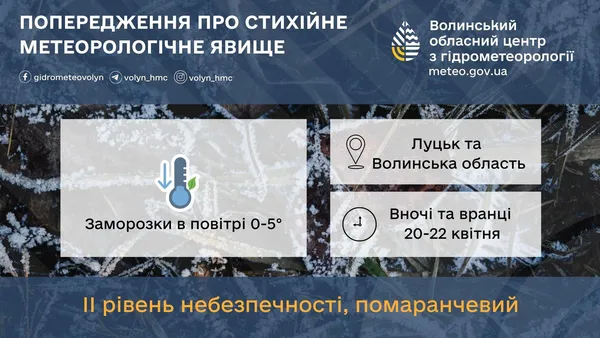 Вдарять нічні заморозки: у Луцьку та області оголосили II рівень небезпеки