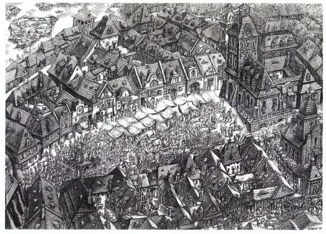 Площа Ринок у Луцьку (XVI-XVIIІ століття). Художня реконструкція Олександра Дишка