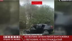На Волині BMW протаранила вантажівку й злетіла у кювет (відео)