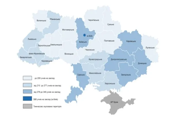 Середня наповнюваність шкіл України: рейтинг