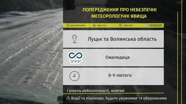 На Волині 8-9 лютого на дорогах буде ожеледиця