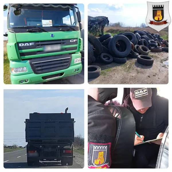 Викинув та поїхав: у Луцьку чоловік вивалив купу автомобільних шин біля дороги (фото)