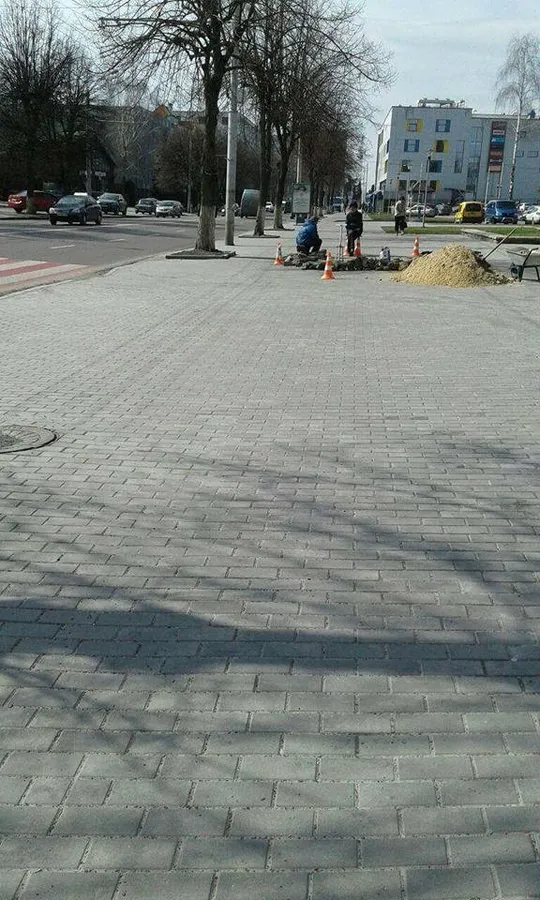 У Луцьку біля «Авангарду» відновлюють бруківку (фото)