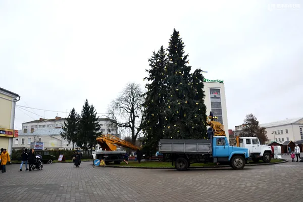 Головні ялинки Луцька прикрашають кулями (фото)