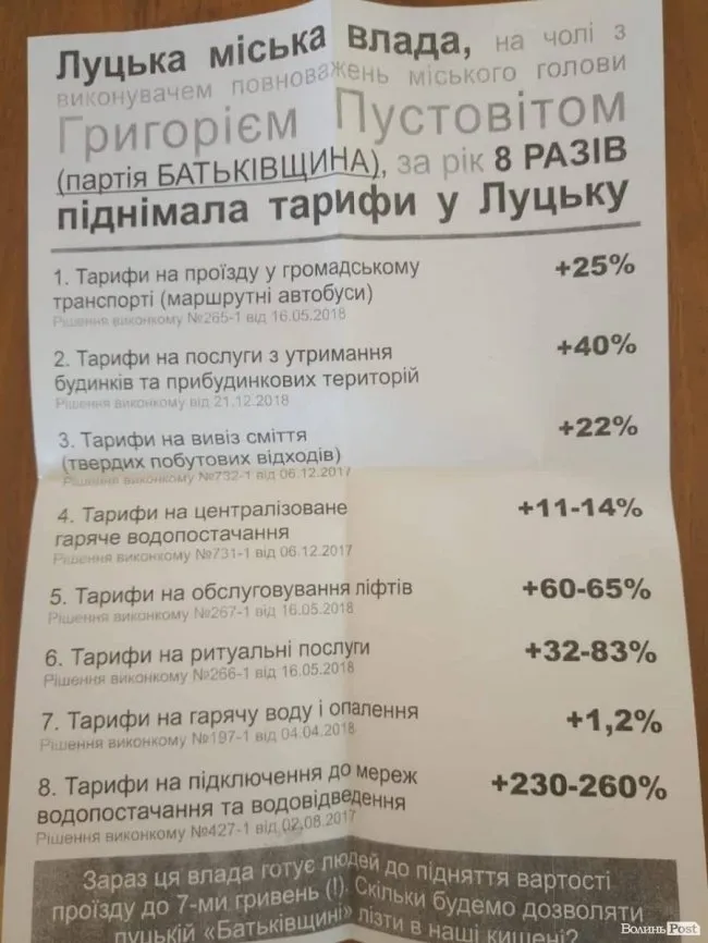 Луцькі активісти незадоволені діями тимчасової влади щодо чергового підвищення тарифів