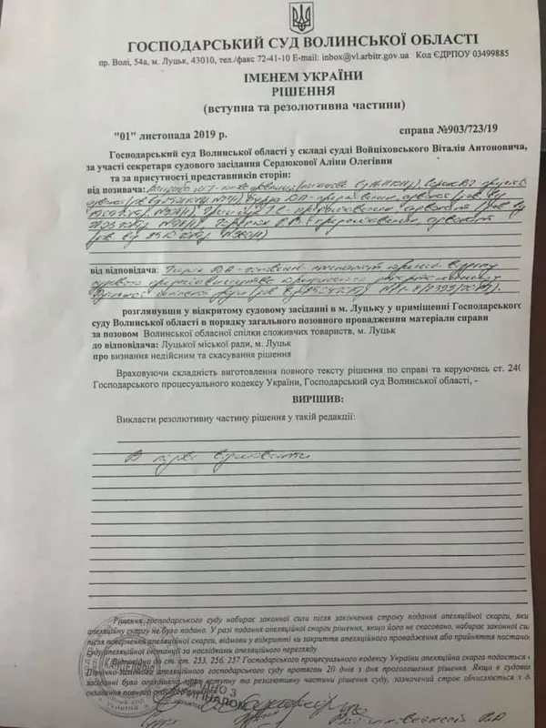 Волинська облспоживспілка програла суд за землю під Центральним ринком