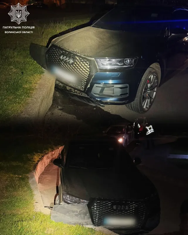 У Луцьку п'яний водій втікав від патрульних і врізався в бордюр (фото)