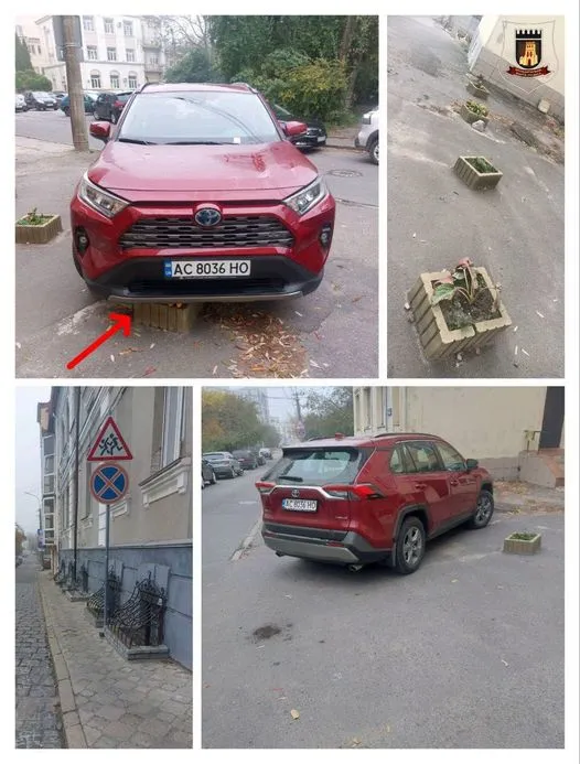 «Тойота» замість квітів: у Луцьку водій припаркував авто на бетонній вазі (фото)