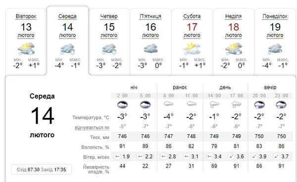 Похмуро і зі снігом: погода в Луцьку на середу, 14 лютого
