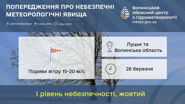 Волинян попереджають про сильний вітер – оголосили «жовтий» рівень небезпечності