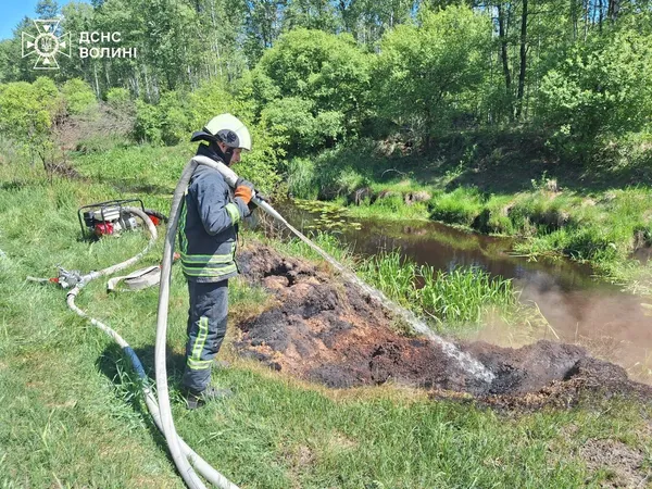 На Камінь-Каширщині майже 7 годин гасили пожежу торфовища (фото)