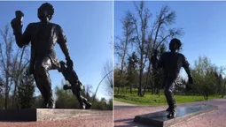 У Луцьку в центральному парку знову пошкодили кликуна-бігуна (фото)