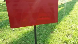 Таблички про вигул собак у Луцьку зафарбували червоним (фото) 
