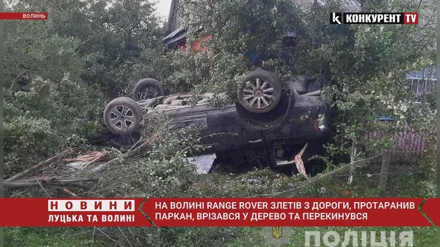 В'їхав у паркан, дерево і перекинувся: на Волині Range Rover злетів з дороги (фото, відео)
