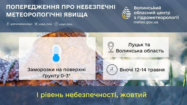 Заморозки: на Волині оголосили «жовтий» рівень небезпечності