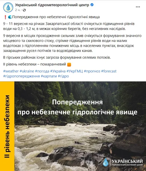 Укргідрометцентр попередив про підвищення рівня води у річках у західних областях