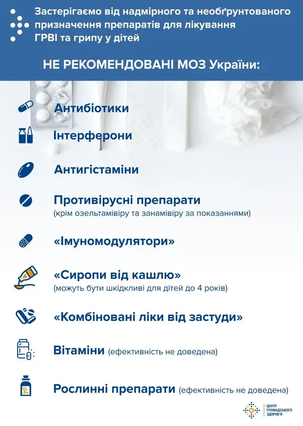 У МОЗі розказали, чого не рекомендують при грипі і ГРВІ у дітей