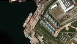 Росія вантажить українське зерно на кораблі в Криму (фото)