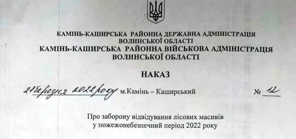 Цивільним заборонили відвідувати ліси на Камінь-Каширщині (документ)