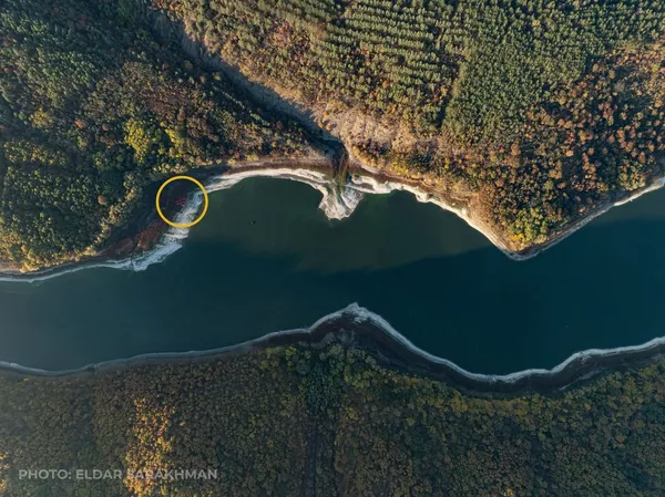 Загальний план центру села Кривчани з поміткою місця церкви
