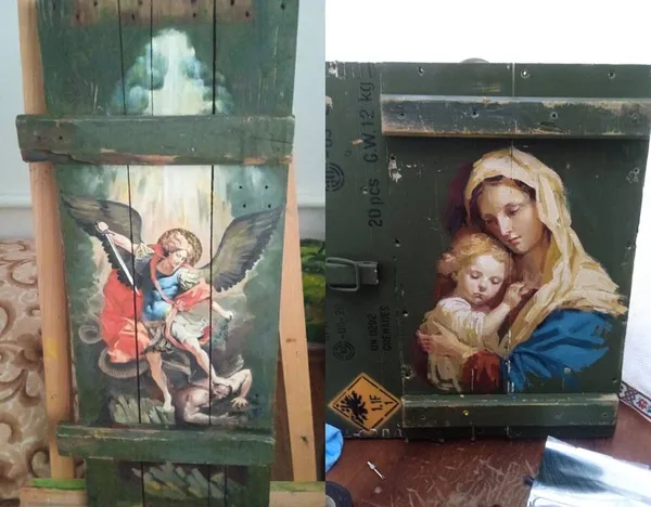 Військовий з Волині пише неймовірні ікони на ящиках з-під набоїв (відео)