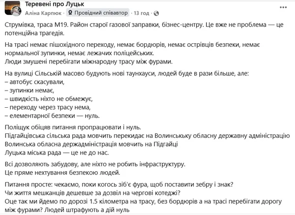 Скриншот допису Аліни Карпюк