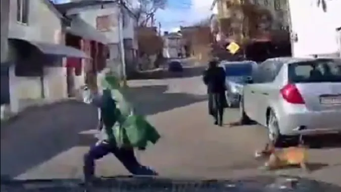 У Луцьку хлопець і собака ледь не потрапили під колеса авто (відео)
