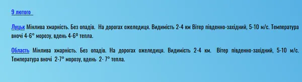 Сонячна неділя у Луцьку: прогноз погоди на 9 лютого