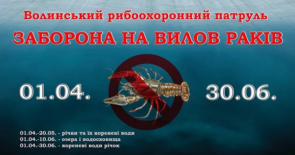 На Волині до кінця червня заборонили ловити раків