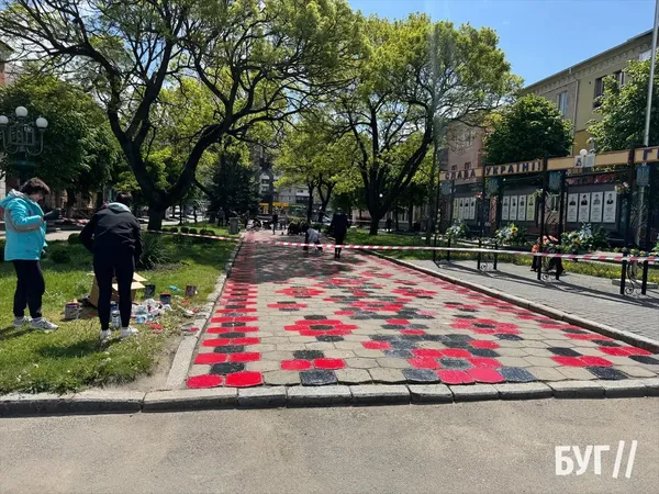 «Вишивана алея» до Дня вишиванки: у місті на Волині розфарбували доріжку (фото)