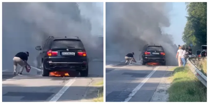 Водій луцького турагентства серед траси рятував палаюче BMW