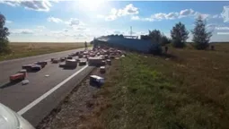З'їхала в кювет і перекинулася: на волинській трасі фура наїхала на камінь (фото)