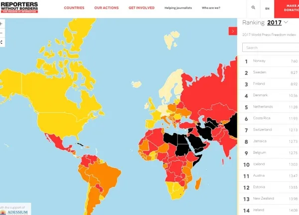 Україна піднялася на 5 позицій у рейтингу свободи преси