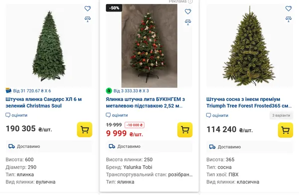 Скільки в Луцьку коштують штучні ялинки