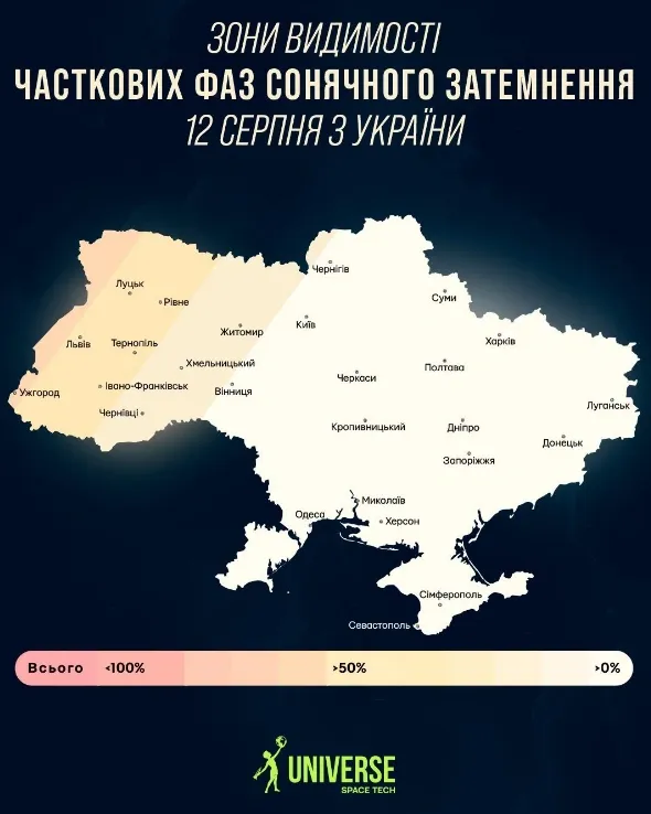 Сонячне затемнення 12 серпня: де найкраще буде видно на Волині і коли дивитися у Луцьку
