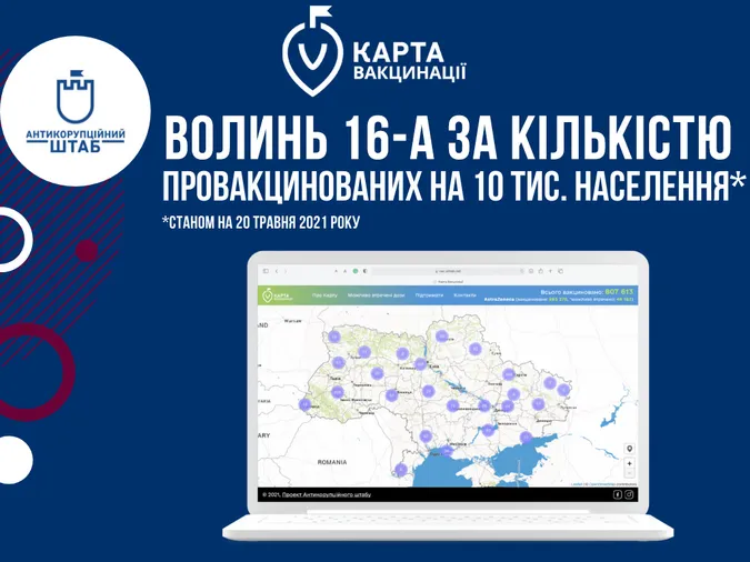 В Україні запустили карту вакцинації: Волинь – на 16-му місці