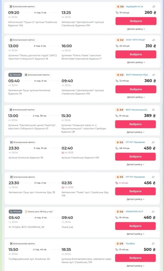 Вартість квитків до Львова