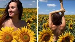 Гола в соняхах: луцька блогерка влаштувала пікантну фотосесію в полі (фото)