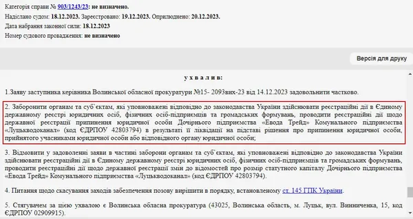 У Луцьку суд заборонив ліквідовувати скандальну дочку «Луцькводоканалу» «Еводу Трейд» (фото)