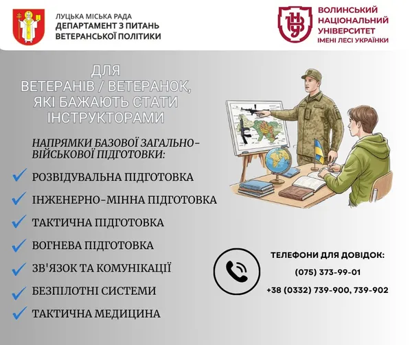 ВНУ імені Лесі Українки кличе ветеранів та ветеранок стати інструкторами БЗВП