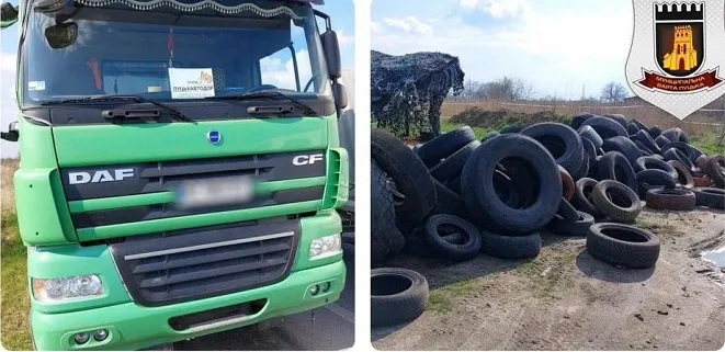 Викинув та поїхав: у Луцьку чоловік вивалив купу автомобільних шин біля дороги (фото)