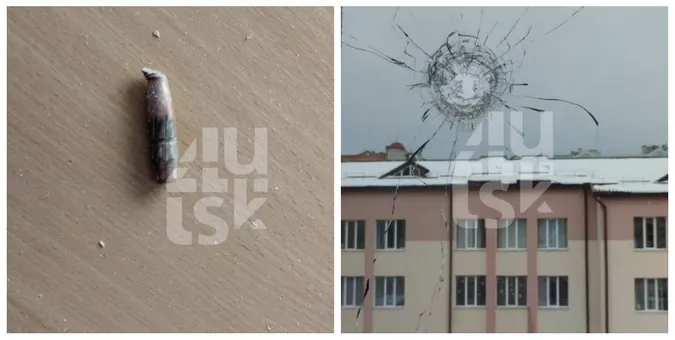 Під час атаки шахедів на Луцьк куля ППО влучила у вікно ліцею (фото)