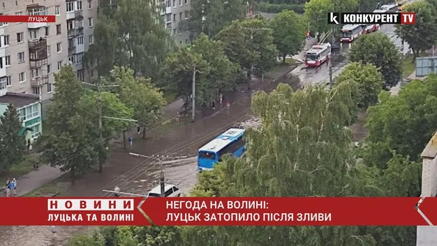 Після зливи у Луцьку затопило вулиці: тролейбуси не їздять (фото, відео)