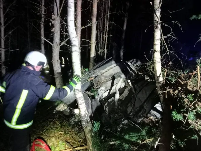 На Волині легковик злетів у кювет і застряг між деревами (фото)